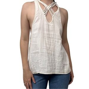 Free People Tank Top Blouse White Boho Cotton Festival Summer Size Extra Small